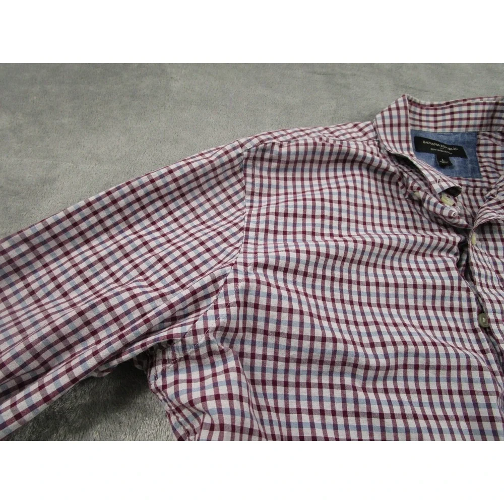 Banana Republic Shirt Mens Large Red‎ Slim Fit Checked Cotton Preppy